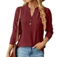 thumbnail image 2 of HAiming Women's Textured Long Sleeve T-Shirt Trendy V-Neck Button Tops Summer Casual Solid Color Loose Blouse, 2 of 4