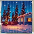 thumbnail image 1 of Charming Shower Curtain Cozy Cottage Scene with Twinkling Lights & Christmas Tree Perfect Holiday Decor, 1 of 4
