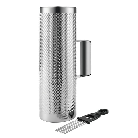 Metal Guiro with Scraper Shack 4" x 12" - Round Cylinder Stainless Steel Latin Hand Percussion Instrument with Handle Guiro Musical Training Tool for Jazz Bands, Concerts, Live Performance