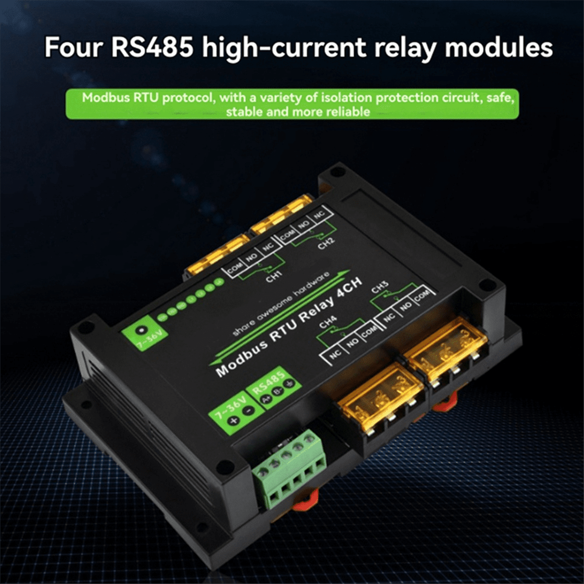 DIN-Rail 4 Channel Relay Module Modbus RTU Protocol RS485 High Current Relay Module Variety Isolation Protection Circuit,1 * Relay Modules,Black