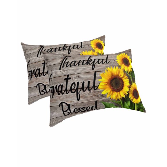 Farm Sunflower Pillow Covers King Size 2 Pack, Positive Floral Vintage Brown Wooden Soft Bed Throw Pillowcases Breathable Cooling Long Lumbar Body Pillow Sham Cover for Bed Sofa 20''x36''