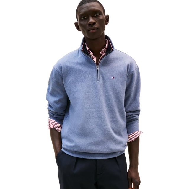 Sudadera Tommy Hilfiger de polar con cierre de un cuarto, azul, talla XL