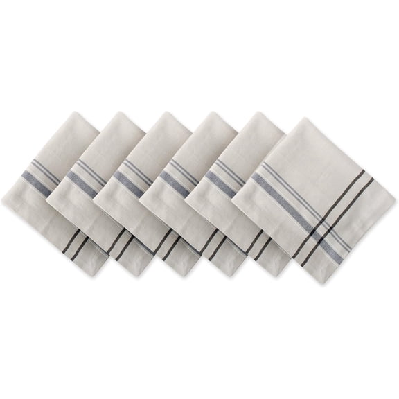 French Stripe Tabletop Collection Farmhouse Style Dining Table Linen Napkin Set, 20x20, Taupe/Black, 6 Piece