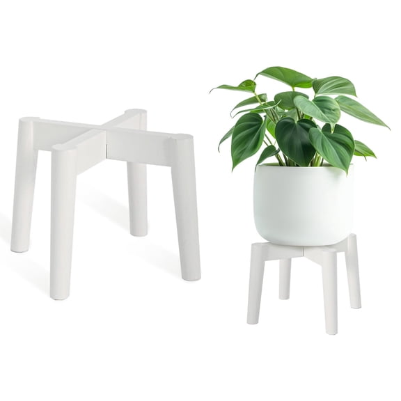 Nabytok Wood 7.5" x 9.8" Plant Stand Indoor Outdoor, Wooden Single Floor Plant Pot Holder, Natural Plant Stand, Assembly Required (Excluding Potted Plants) (White)