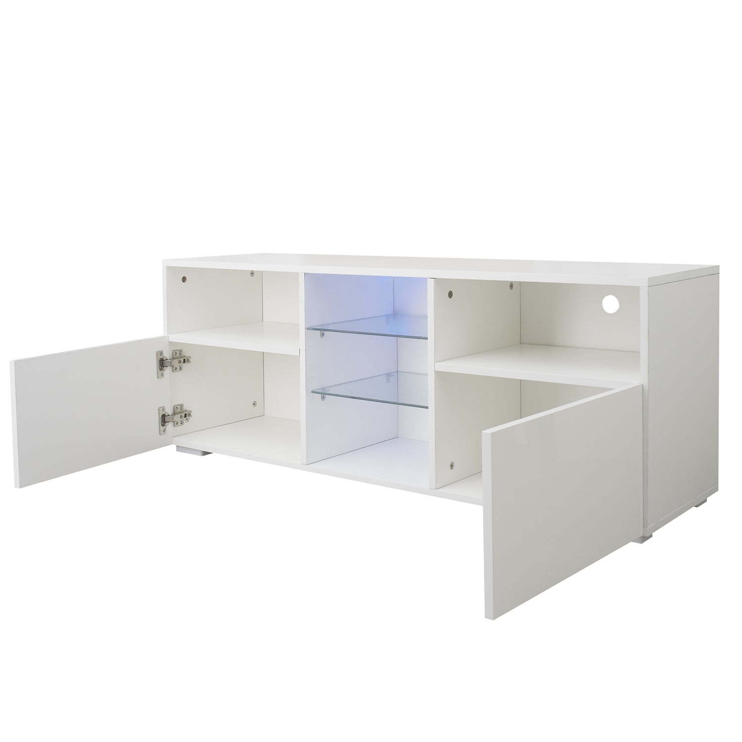 Kadyn Modern High-Gloss TV Cabinet, MDF Minimalist TV Cabinet with 20 colors LED Lights and 2 Drawers, Entertainment Center TV Console for TVs up to 55", White