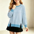 thumbnail image 6 of Girls Striped Sweater Cotton Knit Crew Neck Pullover Tops Girls Casual Fall Winter Clothes, 5-16, 6 of 8