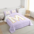 thumbnail image 3 of Feelyou Cartoon Initial Letter Full Size Comforter Sets, Kawaii Monogrammed M Bedding Comforter Set, Dreamy Purple Stripes Reversible Bedding Sets, Super Cozy Room Decor, 3 Pieces, 3 of 8