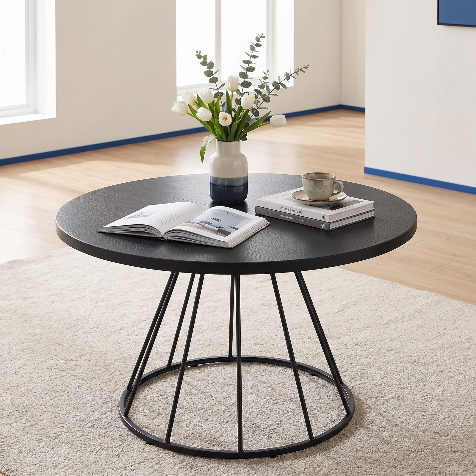 Furnibear 47 Inch Round Farmhouse Dining Table for 4 with Wooden MDF Tabletop