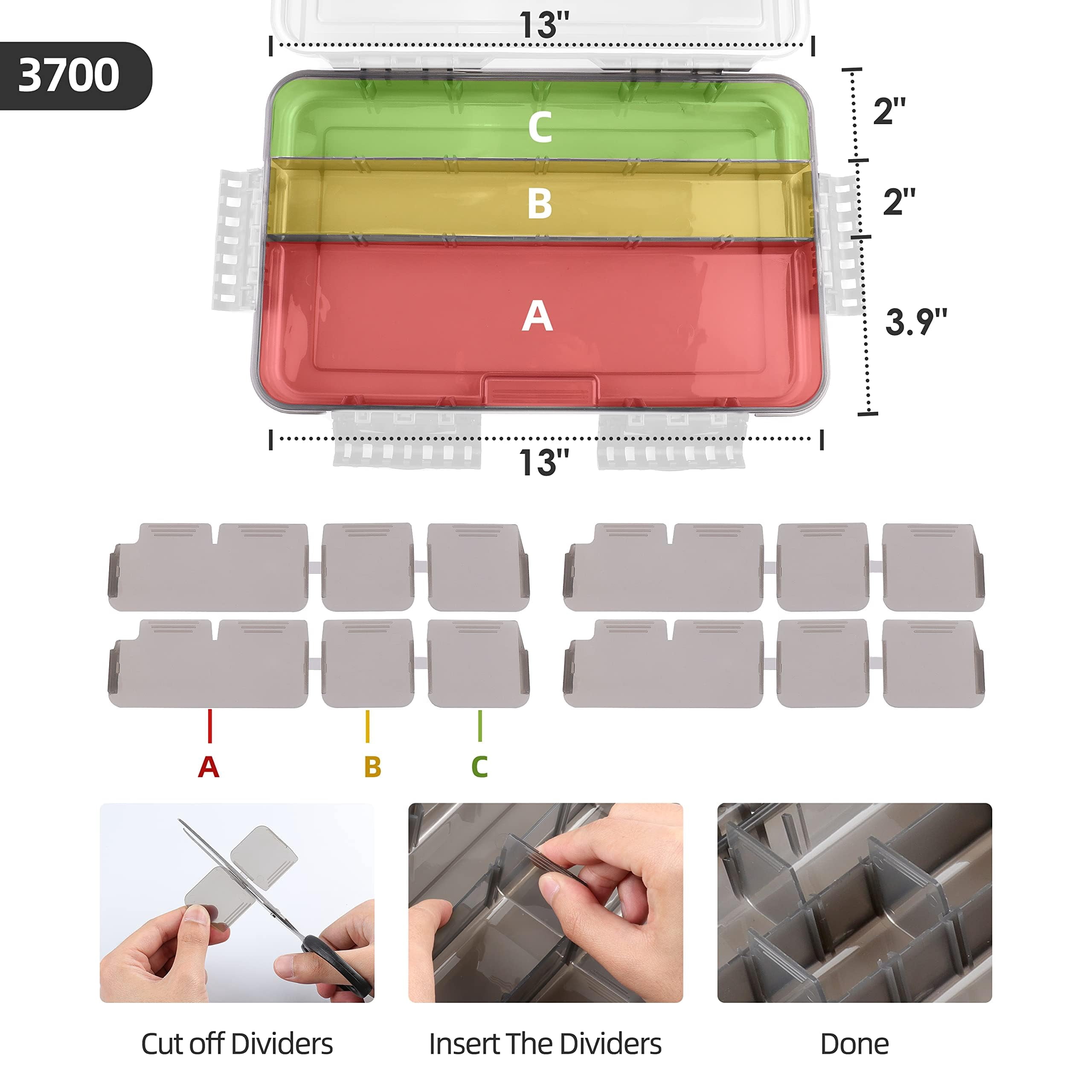 Fishing Tackle Box  Waterproof Tray For Jigs Lures Thicker Floating Utility With Adjustable Dividers 3600/3700/large 3700 Size