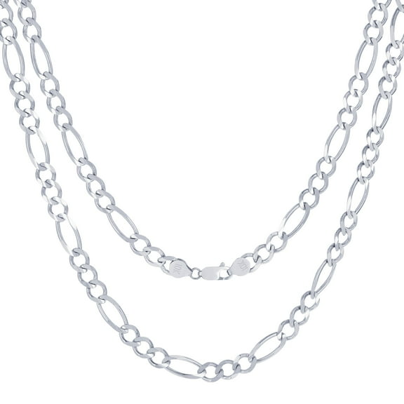 Nuragold 10k Real White Gold Solid Figaro Link 6.5mm Chain Necklace (20"-30") Italian Jewelry for Men