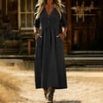 thumbnail image 5 of RYRJJ Cotton Linen Dress for Women Summer Trendy V Neck Button 3/4 Sleeves Dresses Maxi Beach Vacation Gauze Long Dress with Pockets(Black,S), 5 of 9