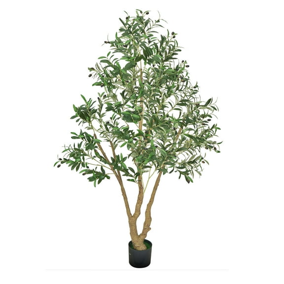 KFFKFF 6FT Artificial Olive Tree with Black Pot, Tall Faux Plant Featuring Natural Wood Trunk & Lifelike Green Leaves and Fruits, Indoor Decoration for Home, Office, Living Room, or Corners