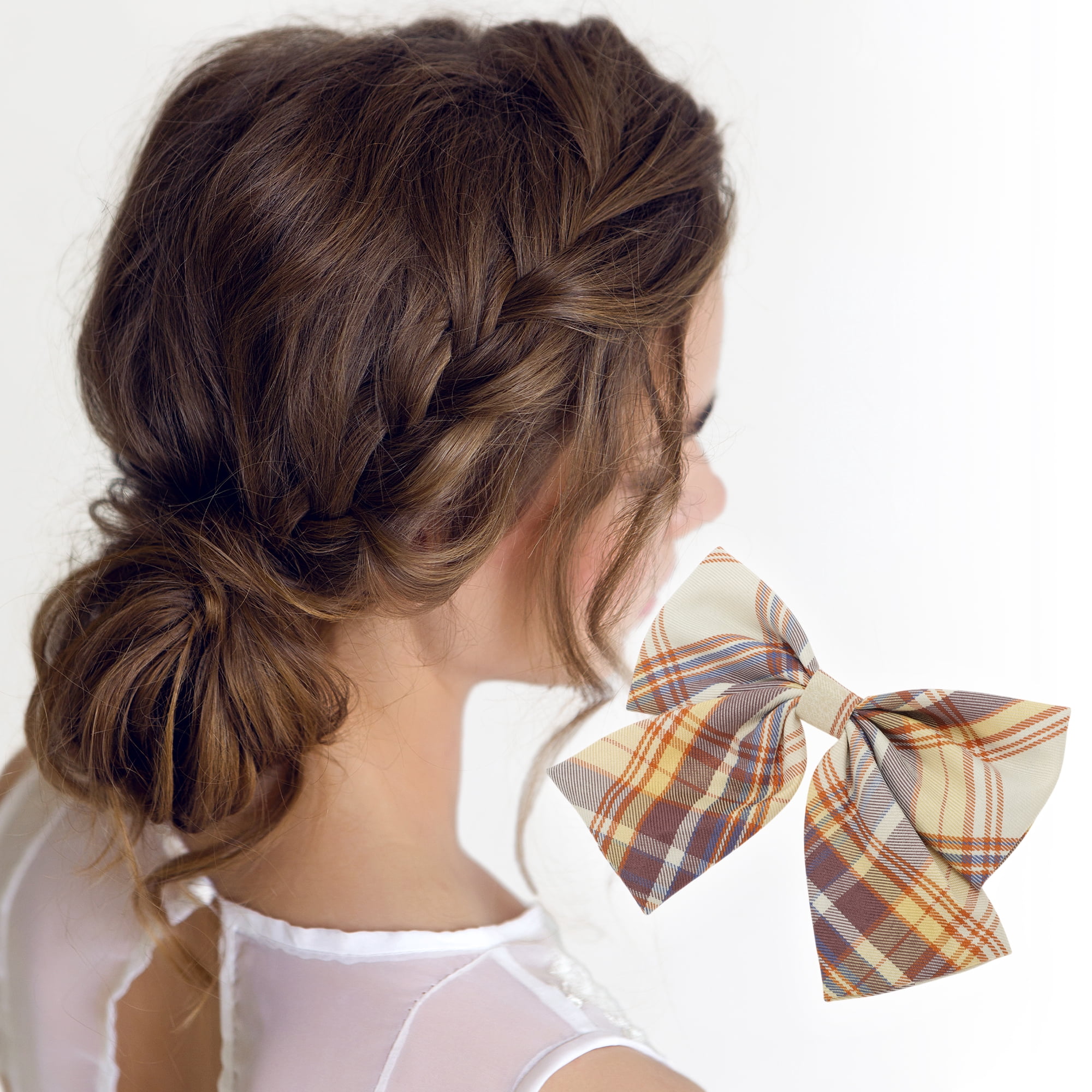 Unique Bargains Simple Plaid Bow Hair Clips Cyan Navy Blue Brown Yellow 3 Pcs