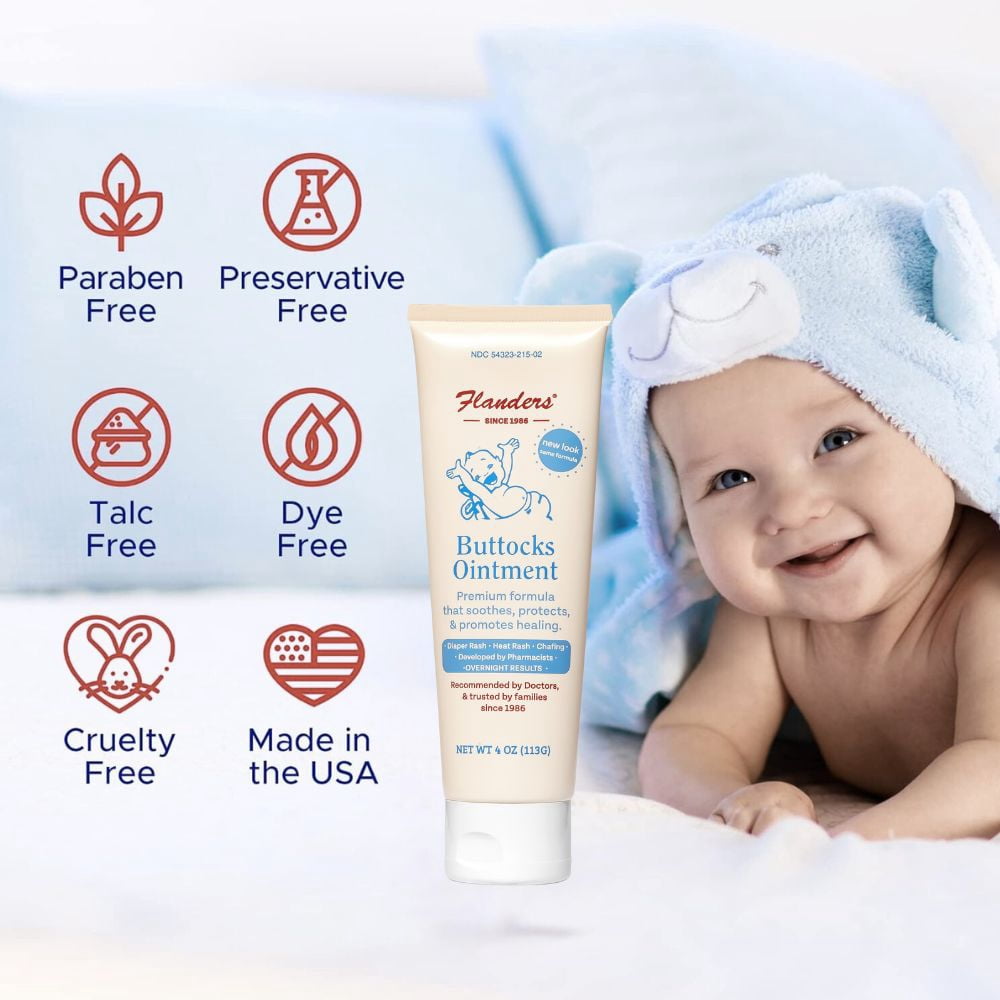 Flanders Buttocks Ointment Diaper Rash, Heat Rash and Chafing Ointment (2 Pack)