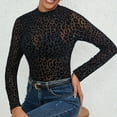 thumbnail image 4 of Fiaer Leopard Undershirts for Women Mesh Crew Neck Long Sleeve T Shirts See Through Fashion Tshirts Slim Fit Tops Black XL, 4 of 9