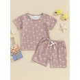 thumbnail image 2 of FEORJGP Toddler Boys Summer Outfits Infant 0-3Y Shorts Sleeve T-Shirt Crew Neck Shirt Tropical Tree Print Tops and Drawstring Shorts Sets Newborn Loose Casual Daily Clothing Beachwea, 2 of 9
