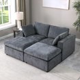 thumbnail image 3 of 68.5" Loveseat Sofa with 2 Ottoman, Modular Sofa Sleeper Couch Set Upholstered Couch for Living Room Apartment Small Space, Chenille  Grey, 3 of 7
