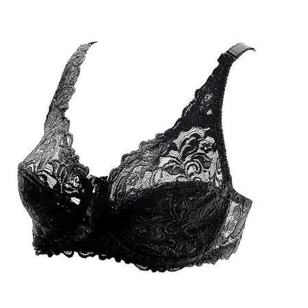 

XIAOFFENN Bras For Women Wireless Bra Pack Full Coverage Printed Bra Wirefree Plus-Size Bra One-Piece Bra Everyday Underwear Black L