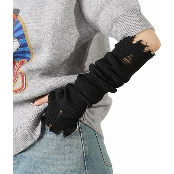 YooGuoGuo Y2K Arm Cover Knitted Arm Warmer Grunge Fairy Fingerless Gloves Punk Kpop Arm Sleeves for Women Teen Girl
