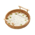 thumbnail image 5 of Woven Rattan Serving Tray Fruit Dessert Tray Round Nordic Multifunctional Vanity Platter Breakfast Cake Snacks Tray for Party Kitchen Table Small Green White, 5 of 8