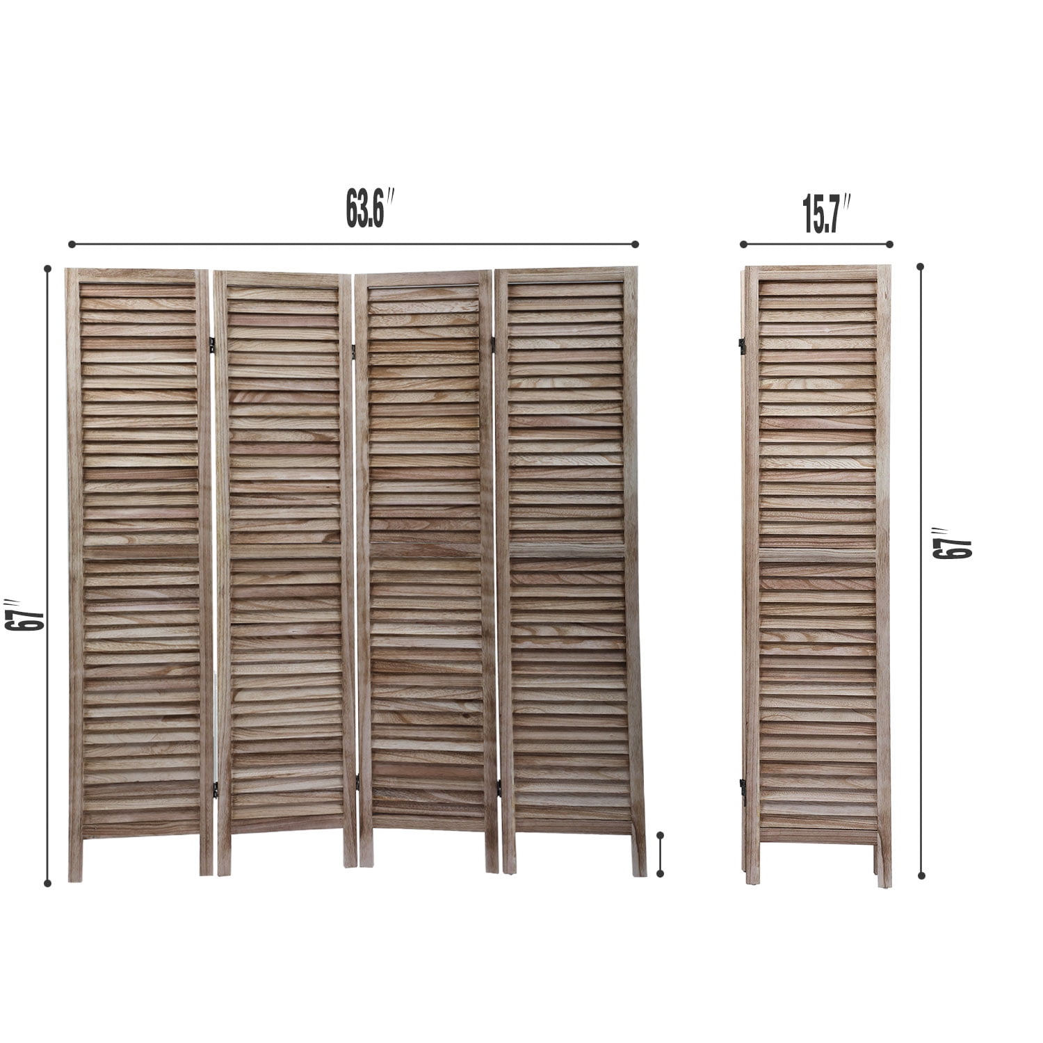 4 Panel Louvered Room Divider, 5.6 Ft Tall Foldable Privacy Screen for Home Office, Nature