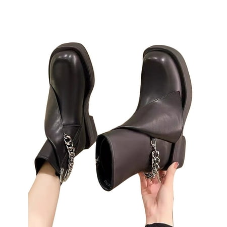 

SIMANLAN Womens Booties Stretchy Ankle Boots Fashion Square Toe Boot Walking Comfort Bootie Dress Side Zip Black with Warm Lined 7.5