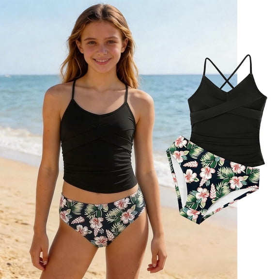 Kids Girls Swimsuit Girls Swimsuit With Shorts Bathing Suit 2 Piece Bathing Suits Girls Swimsuit Size 9-10 Years