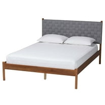 Baxton Studio Modern Grey Woven Fabric and Walnut Brown Wood Queen Size Platform Bed