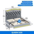 thumbnail image 3 of Dextrus Queen Size Velvet Upholstered Bed Frame with 4 Storage Drawers and LED Lights, 57" Tall Headboard Bed with Charging Station, Platform Bed No Box Spring Needed, Noise-Free, Easy Assembly, Grey, 3 of 10