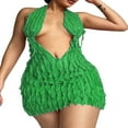 thumbnail image 1 of Robe Sans Manches à Col Halter pour Femmes, Col en V Profond, Dos Nu, Volants Plissés, Mini Robe de Soirée, 1 of 7