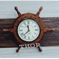 thumbnail image 2 of Nautical Brown Wooden Ship Wheel Model Wall Clock Home Decor 14", 2 of 4