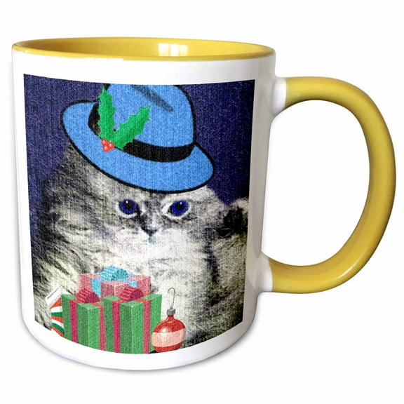 3drose, Cat in Hat - C, 11oz Two-tone Yellow Mug