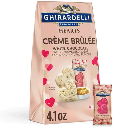 GHIRARDELLI Valentine's Day White Chocolate Creme Brulee Hearts, 4.1 oz Bag