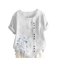 thumbnail image 2 of GaThRRgYP Womens Tops Short Sleeve Prints,Women Casual and Linen Round-Neck Top Printed Short Sleeve Button T-shirt Blouse White S, 2 of 4