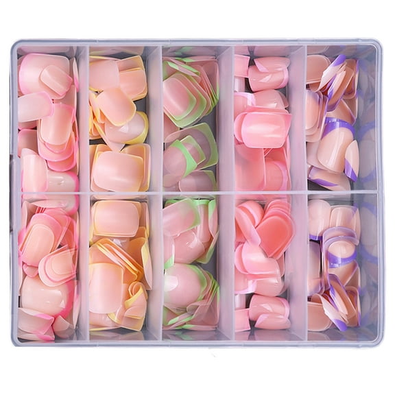 240 Pcs Multicolor Press On Nails French Tip False Nails Full Cover on Nails Short False Nails Manicures Supplies