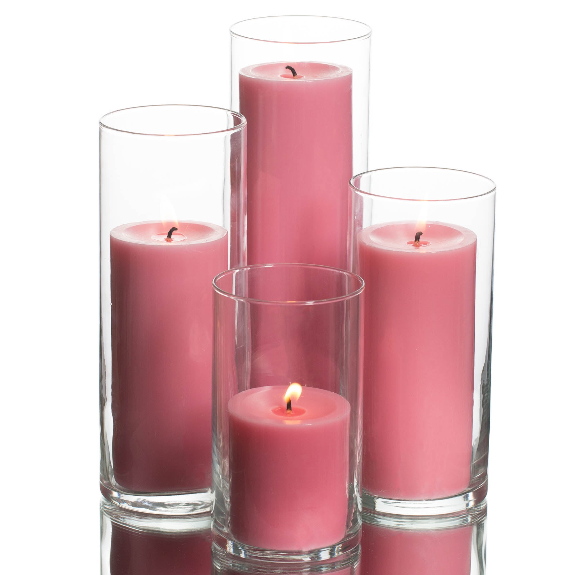 Richland Pillar Pink Candles & Eastland Cylinder Holders Set of 4
