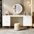 thumbnail image 4 of Finmind White Computer Desk with File Drawers, 59'' Modern Home Office Desk, Work Desk with Storage with Gold Legs for Home Office, 4 of 5