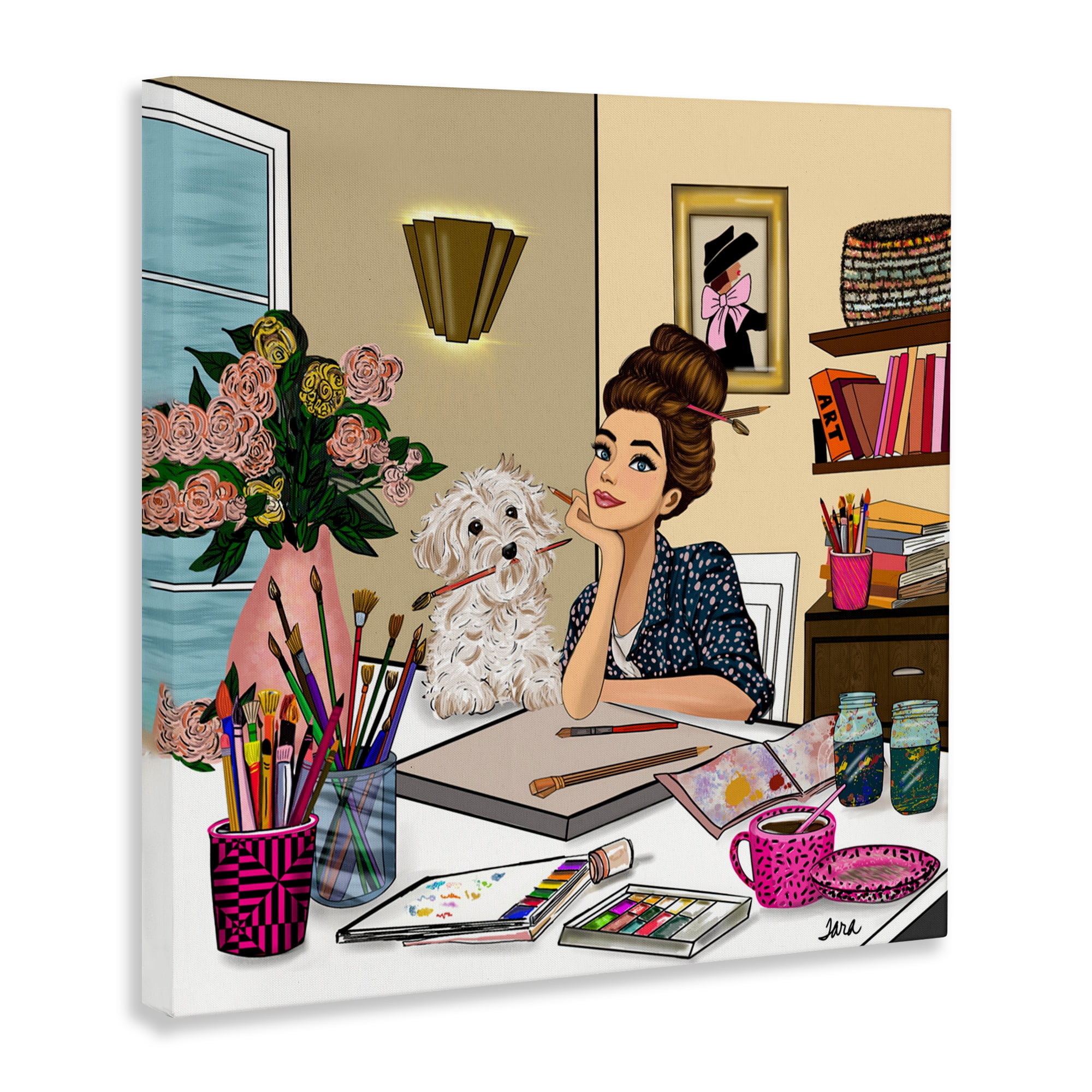 Stupell Industries Creative Art Girl at Desk Canvas Wall Art, design by Tara Boone