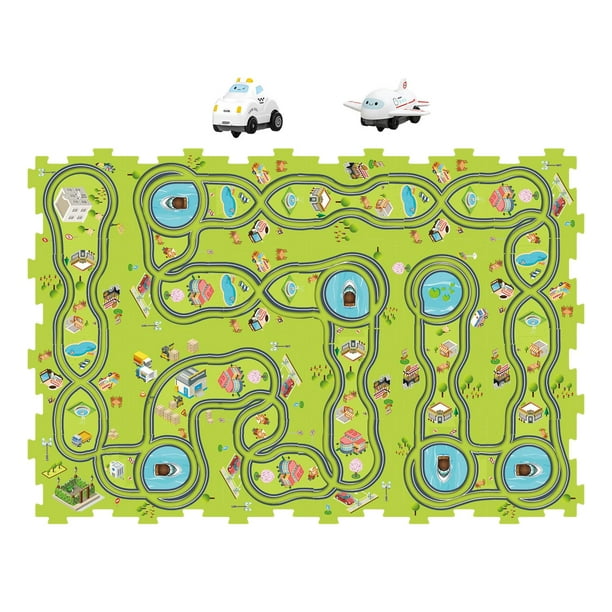 Bloques de construcción de pista, juguetes de construcción de automóviles, tableros de rompecabezas, juego de pista de rompecabezas para niños , Modelo ciudad 24 piezas