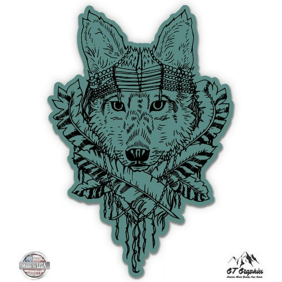 Wolf Native - 3" Vinyl Sticker - For Car Laptop I-Pad Phone Helmet Hard Hat - Waterproof Decal