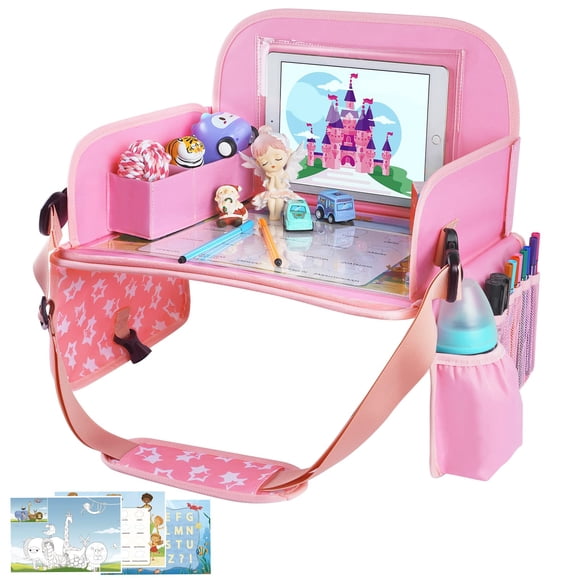 Bandeja de viaje infantil MENZOKE para asiento de coche para niños pequeños con almacenamiento