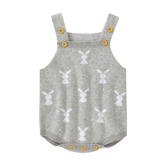 Jxzom Baby Girl Boy Easter Bunny Romper Clothes Knitted Suspender Jumpsuit One Piece Bodysuit My 1st Easter Outfit