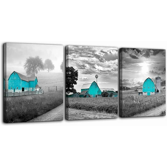 Teal Farmhouse Black and White Country Rustic Cabin Wall Art for Bedroom Bathroom Wall Decoration Farm Themed Canvas Picture Artwork Ready to Hang for Home Living Room Wall Decor Size 12x16