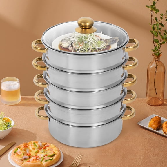 5-Tier Stainless Steel Steamer Cooking Pot with 9L Capacity and Baskets