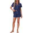 thumbnail image 2 of INSPIRE CHIC Women's Pajama Sets Short Sleeves Comfy Highly Elastic Button Up Tops and Shorts 2 Pcs Laarge Blue, 2 of 6