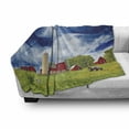 thumbnail image 3 of Country Soft Flannel Fleece Throw Blanket, Landscape Scenery View Warehouse Barn Clear Clouds Fields Photo, Cozy Plush for Indoor and Outdoor Use, 50" x 60", Apple Green White, by Ambesonne, 3 of 6