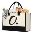 thumbnail image 1 of shenee Bolsa de lona con inicial, bolsa de yute de playa personalizada, regalo para mujeres, vacaciones, amigos, regalo de cumpleaños, boda, Año Nuevo, 1 of 5
