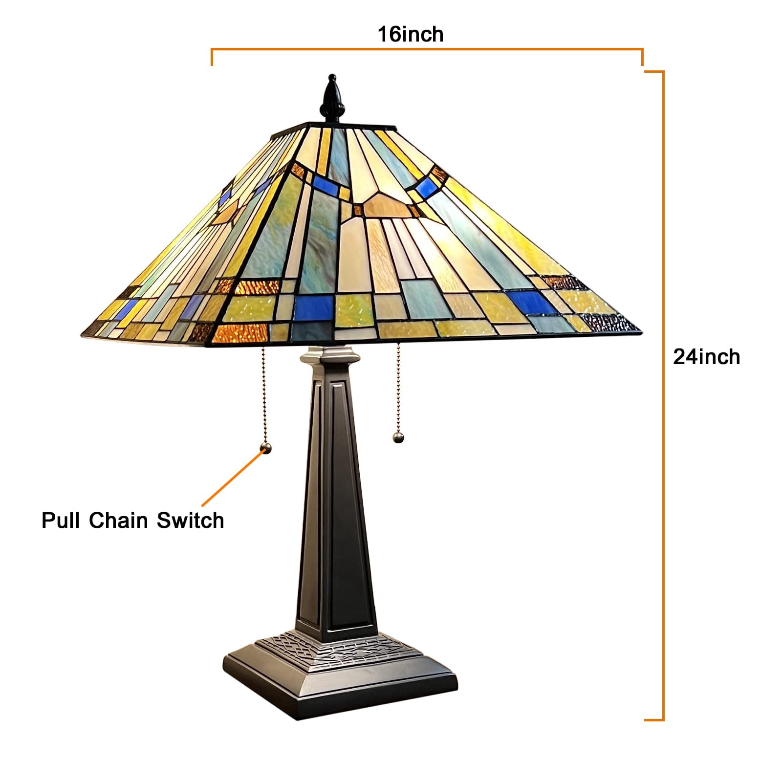 Tiffany Table Lamp 16" Wide Handmade Stained Glass Lamp Shade 2 Light Vintage Table Lamp for Living Room Bedroom