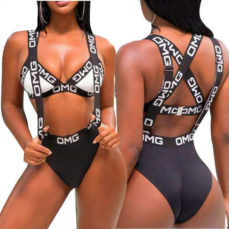 Jbhelth Summer OMG Letter Swimwear Push Up Padded Bra 1 Piece Swimsuits Women Beach Swimwear New