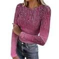 thumbnail image 2 of ClodeEU Long Sleeve T Shirts for Women ,Crew Neck Thermal Shirts ,Ribbed Knit Slim Fit Tee with Print Hot Pink 03,Womens Plus S, 2 of 8